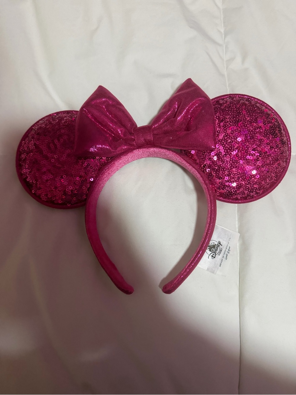 Disney Hot Pink Sequin Minnie Ear Headband with Bow